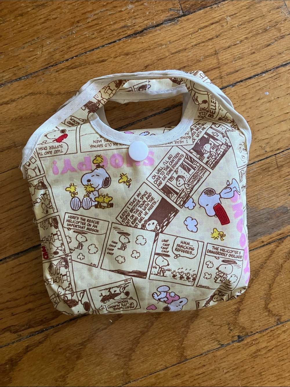 Snoopy Comic Print Foldable Tote Bag - Cream/Pink